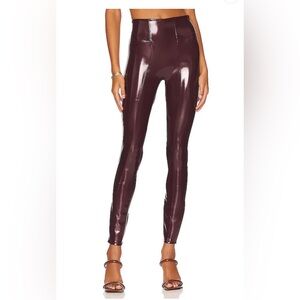 Spanx Faux Patent Leather Leggings in Ruby, sz med